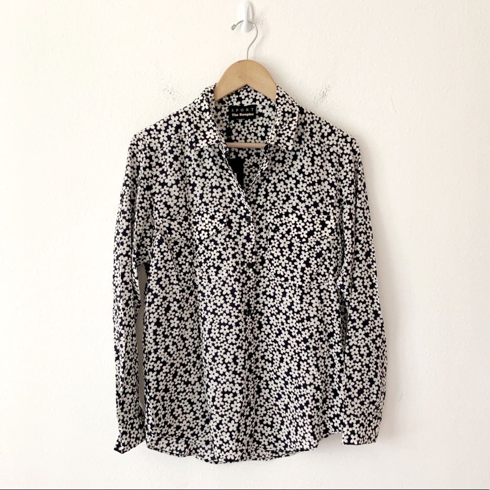 NWT The Kooples Sport Silk Navy Daisy Print Shirt XS